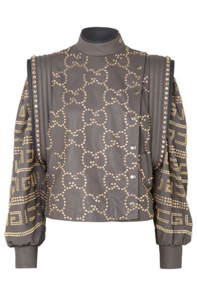 Gucci - Cropped Crystal-embellished Leather Jacket - Gray