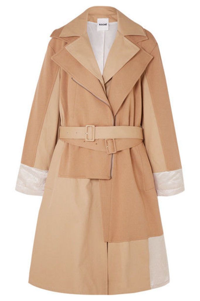 Koché - Paneled Cotton-jersey, Twill And Hammered Satin Trench Coat - Sand