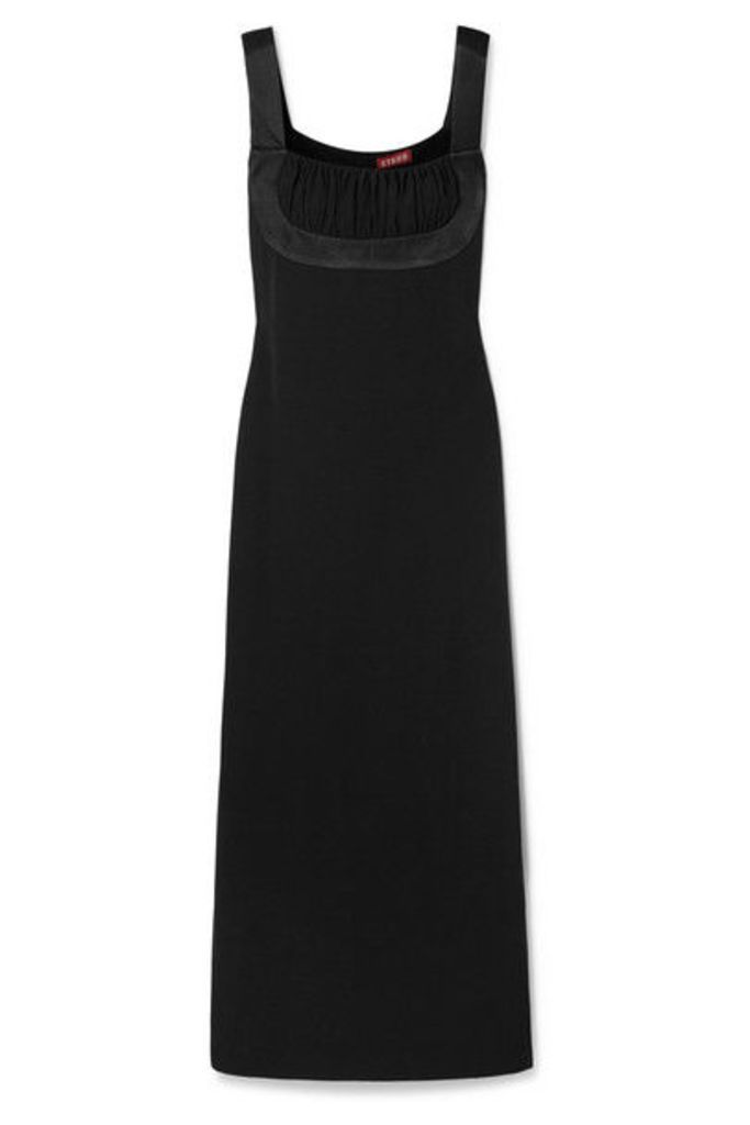 STAUD - Lisa Satin-trimmed Crepe Midi Dress - Black