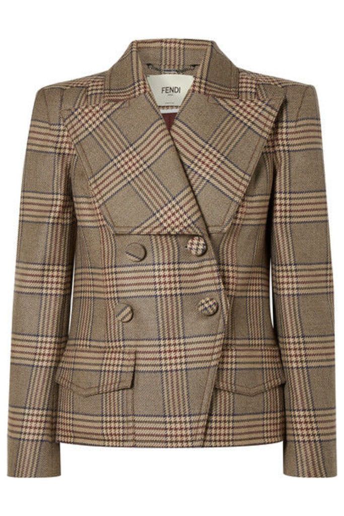 Fendi - Double-breasted Prince Of Wales Checked Wool Jacket - Brown