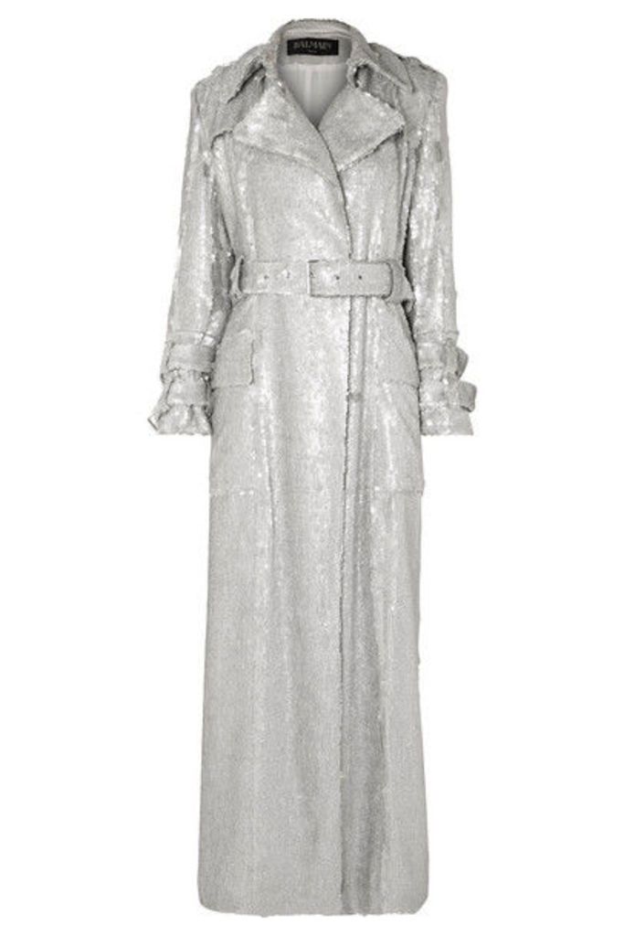 Balmain - Sequined Crepe Trench Coat - Silver