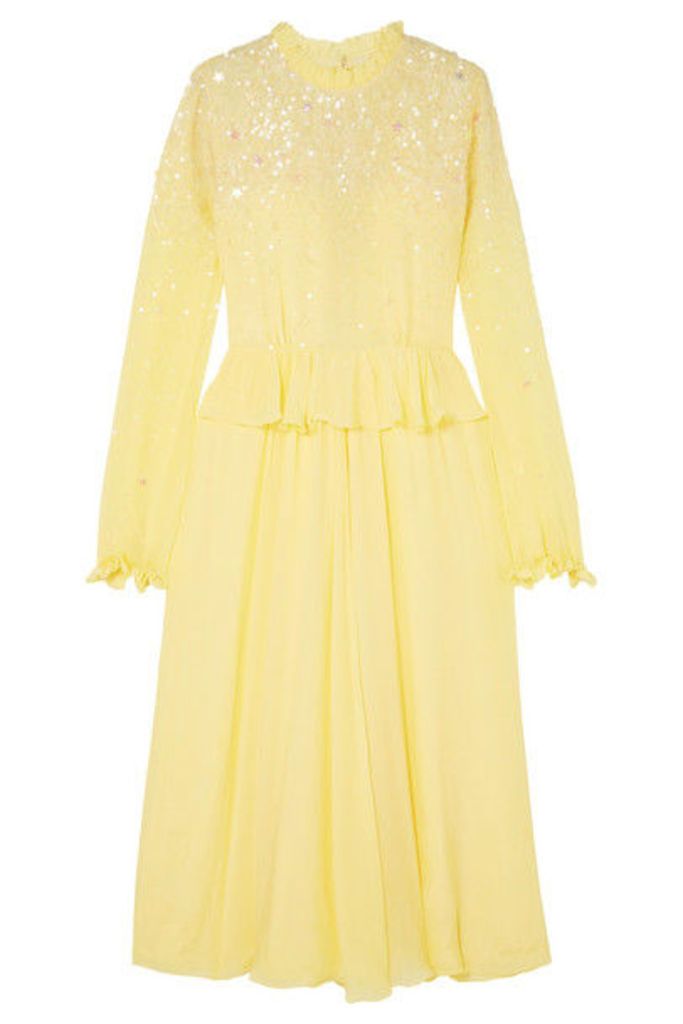 Stine Goya - Gala Ruffled Sequin-embellished Chiffon Midi Dress - Pastel yellow