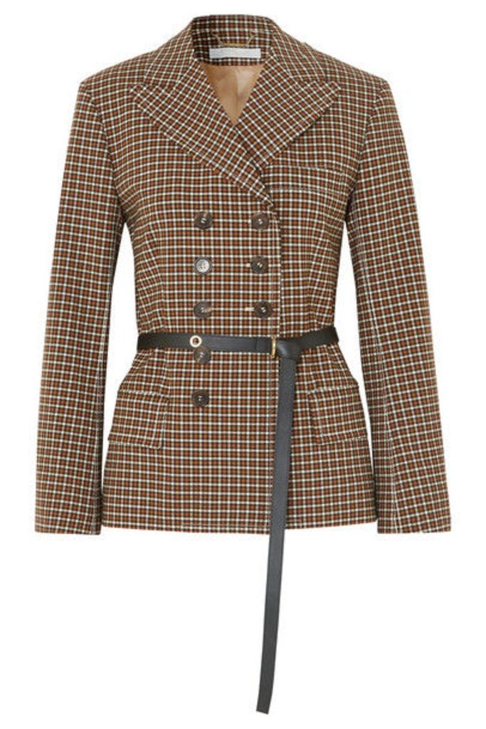 Chloé - Belted Double-breasted Checked Woven Blazer - Brown