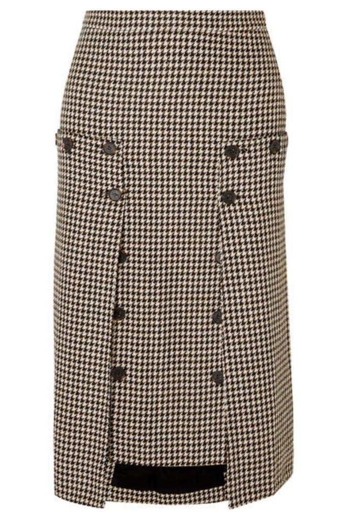 Rokh - Houndstooth Tweed And Pleated Chiffon Skirt - Brown