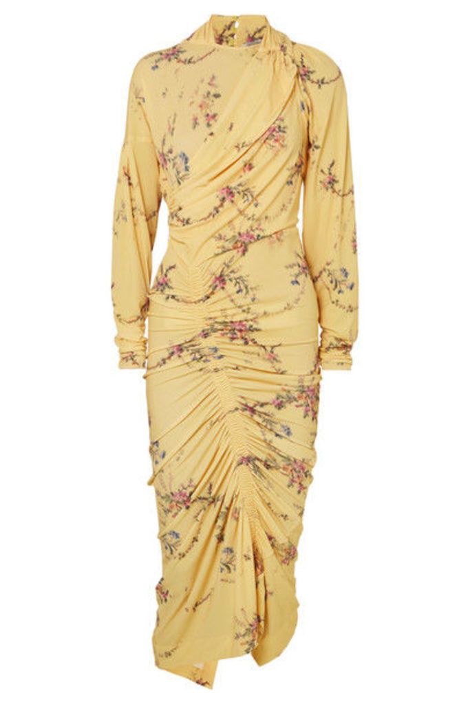 Preen by Thornton Bregazzi - Louise Ruched Floral-print Stretch-crepe Dress - Yellow