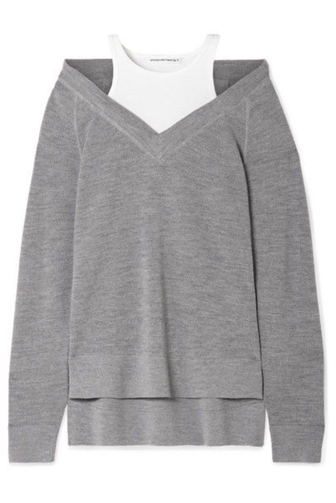 alexanderwang.t - Layered Wool And Stretch-cotton Jersey Sweater - Gray