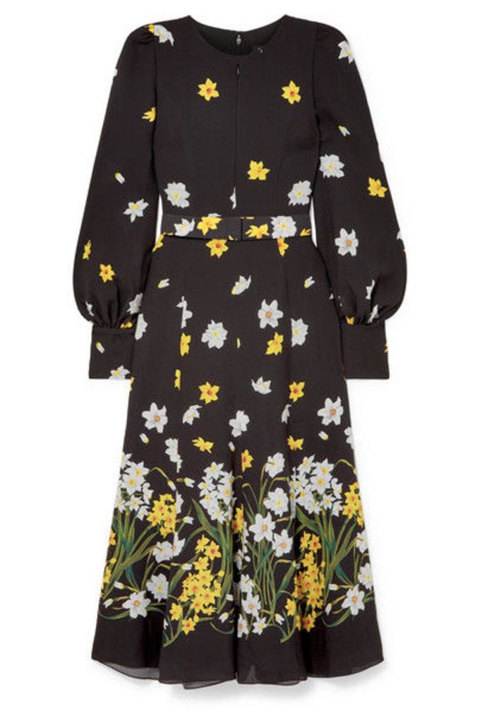 Andrew Gn - Belted Floral-print Silk Midi Dress - Black