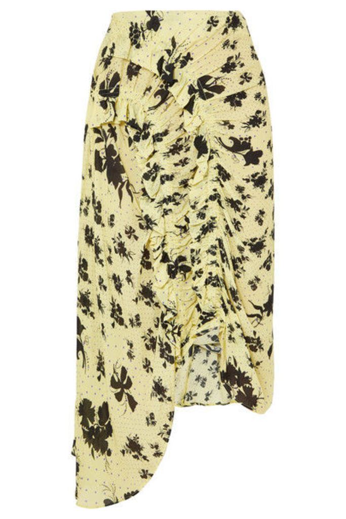 Preen Line - Yuna Ruffled Shirred Floral-print Georgette Midi Skirt - Pastel yellow