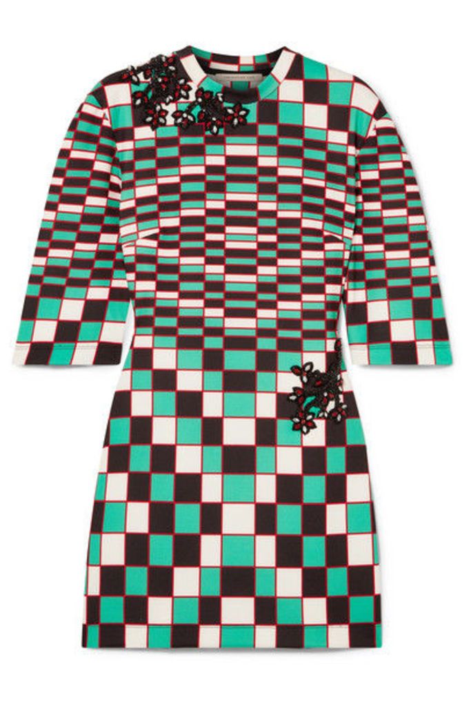 Christopher Kane - Embellished Checked Stretch-scuba Mini Dress - Forest green