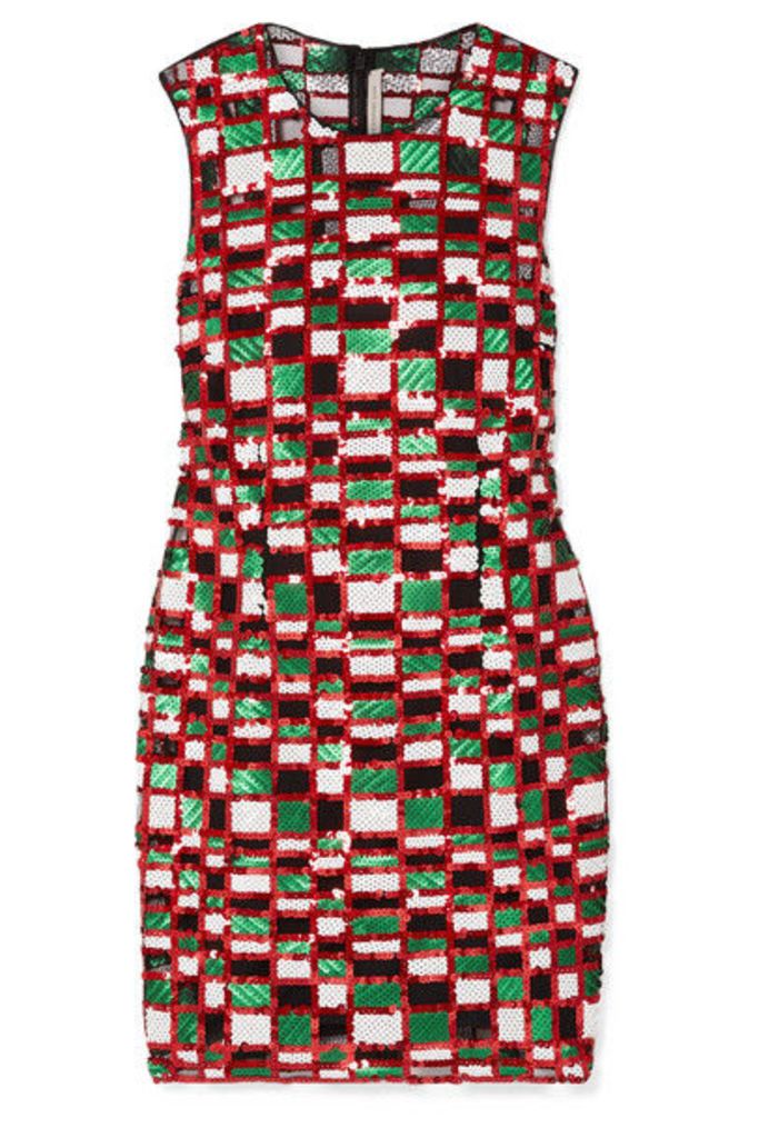 Christopher Kane - Checked Sequined Tulle Mini Dress - Red