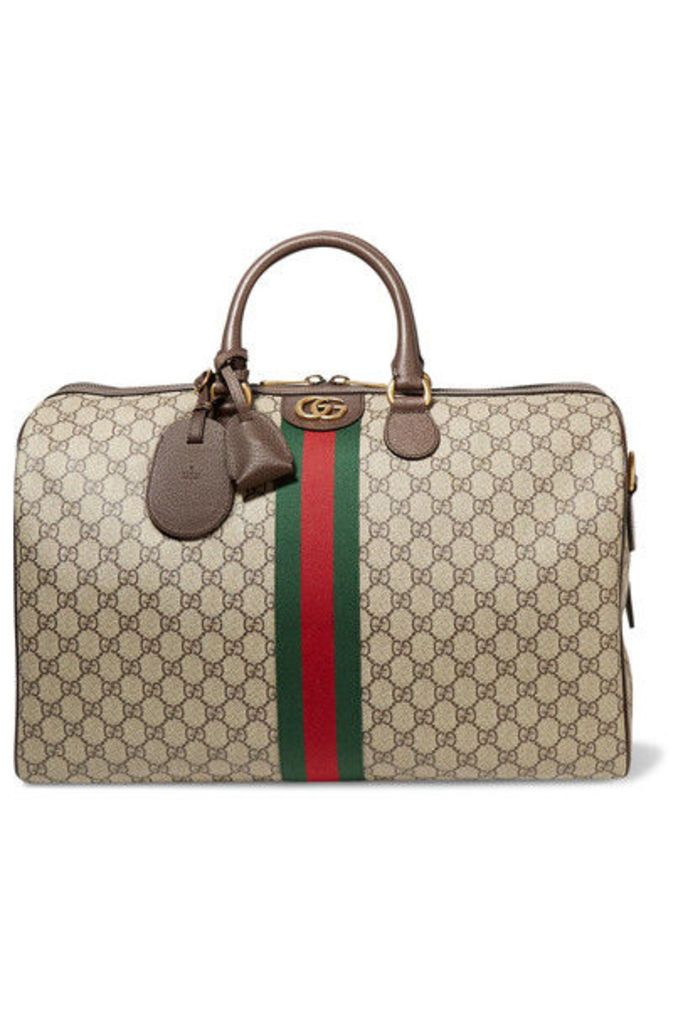 Gucci - Ophidia Medium Textured Leather-trimmed Printed Coated-canvas Weekend Bag - Brown