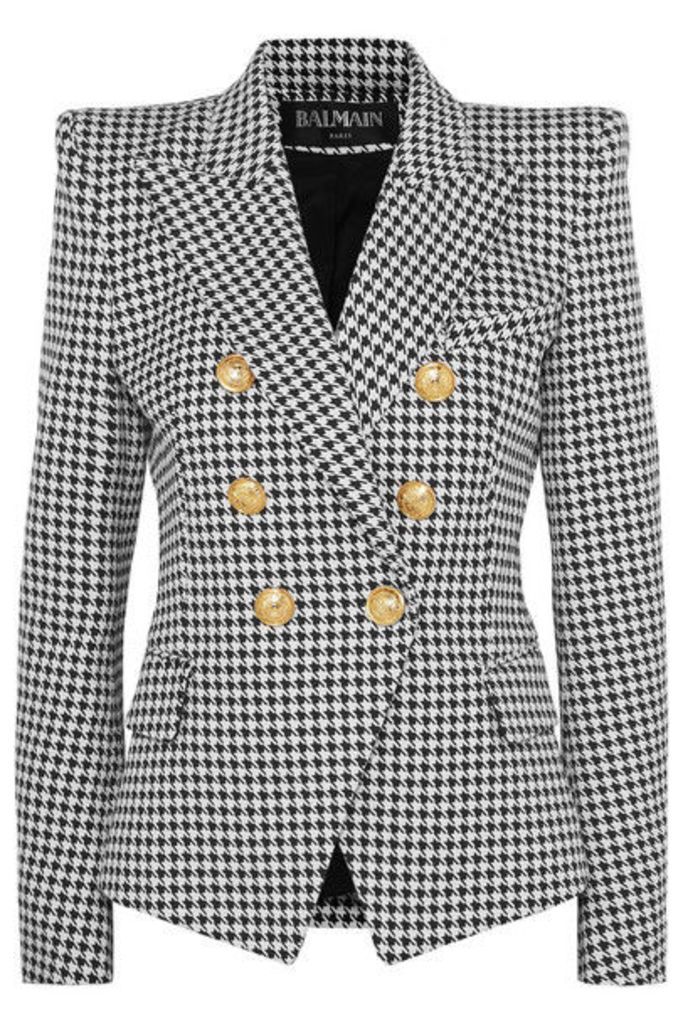 Balmain - Double-breasted Houndstooth Cotton-blend Jacquard Blazer - Gray