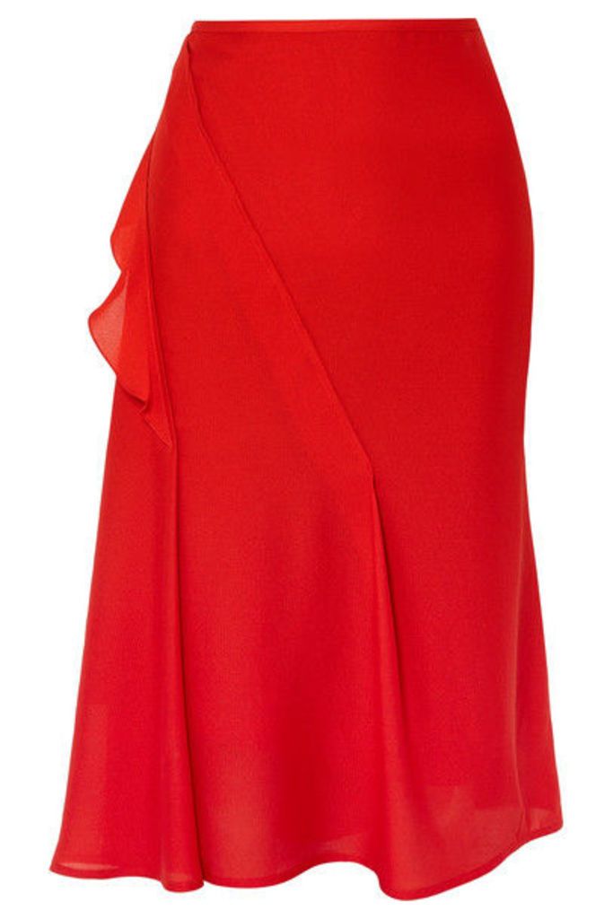 Victoria Beckham - Ruffled Silk Crepe De Chine Midi Skirt - Red