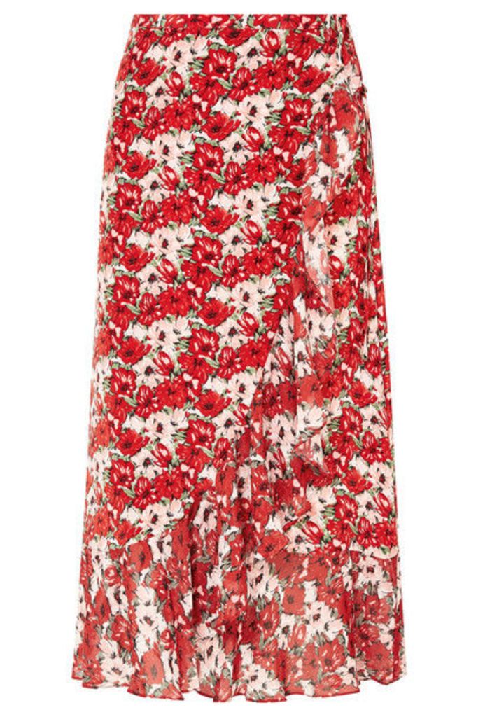 RIXO - Gracie Ruffled Floral-print Silk Crepe De Chine Wrap Skirt - Red