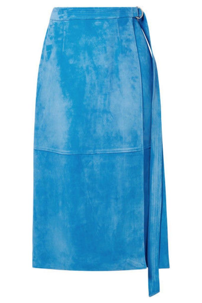 Sally LaPointe - Belted Wrap-effect Suede Midi Skirt - Light blue