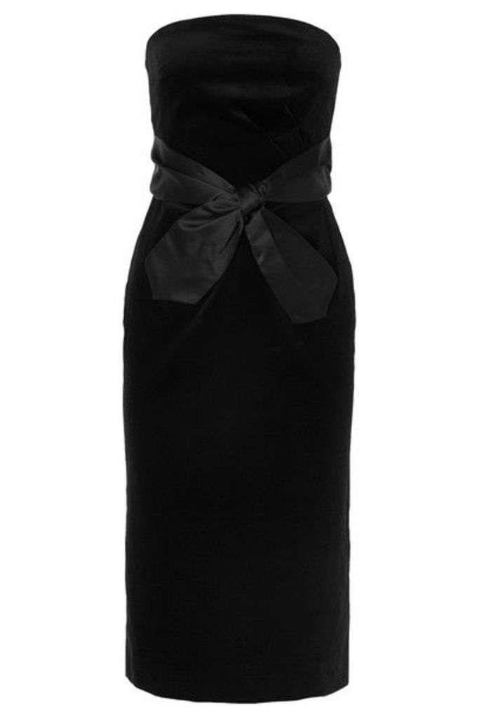 ALEXACHUNG - Strapless Bow-embellished Cotton-velvet Midi Dress - Black