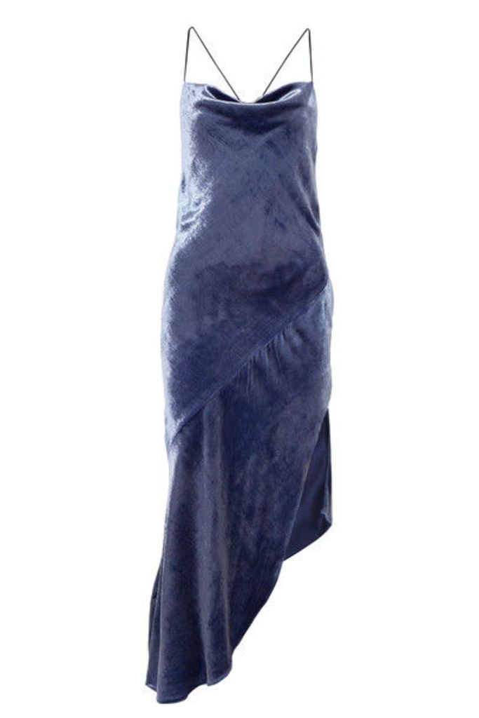 Haney - Hanne Asymmetric Crushed-velvet Midi Dress - Blue