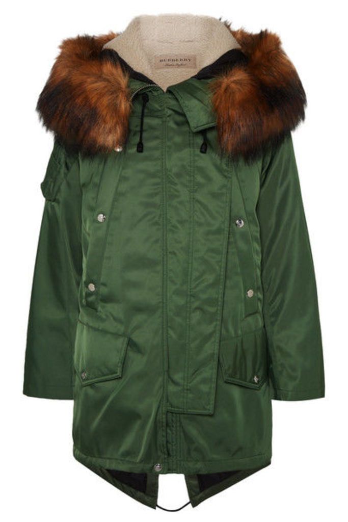 Burberry - Faux Fur-trimmed Shell Parka - Army green