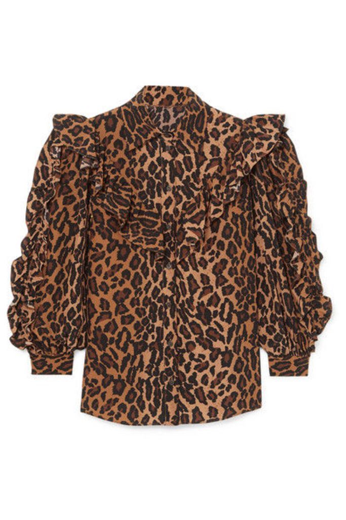 Miu Miu - Ruffled Leopard-print Silk-georgette Blouse - Brown