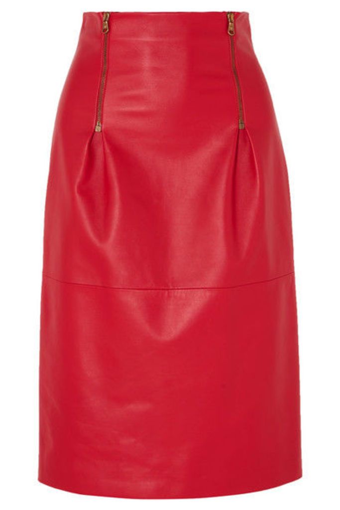 Versace - Zip-detailed Leather Skirt - Red