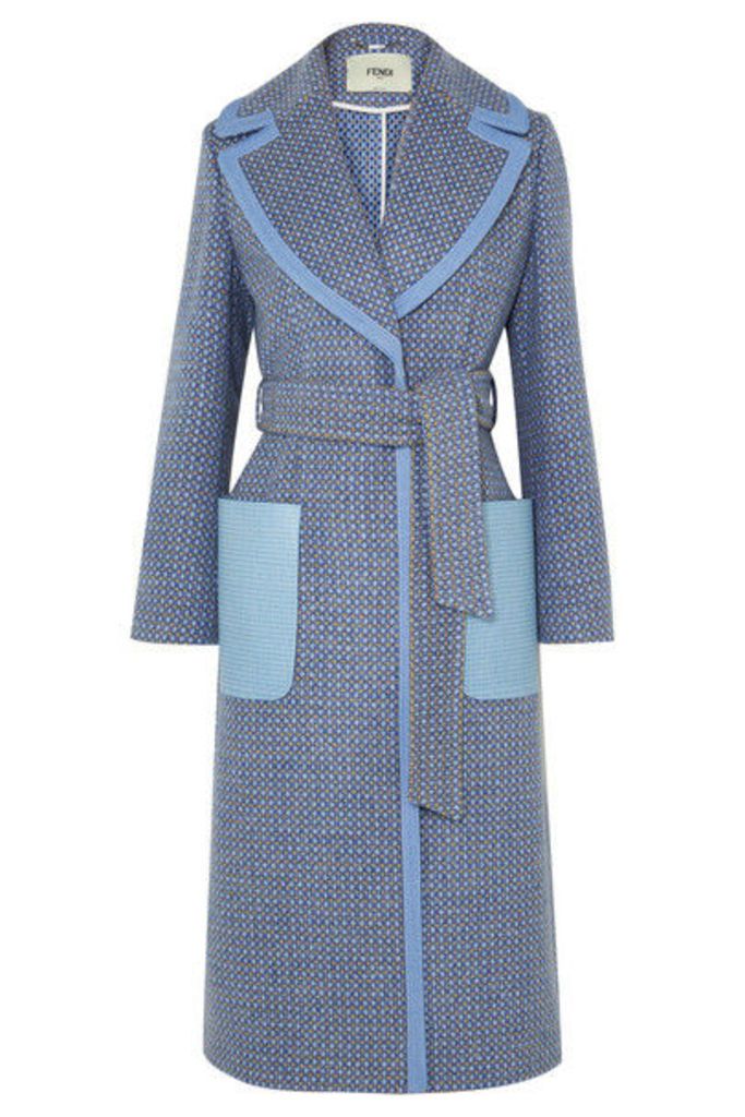 Fendi - Belted Canvas And Leather-trimmed Wool-blend Twill Coat - Blue