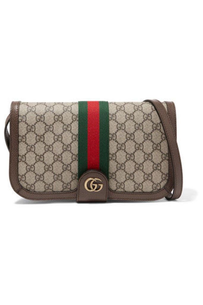Gucci - Ophidia Textured Leather-trimmed Printed Coated-canvas Shoulder Bag - Brown