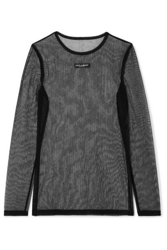 Dolce & Gabbana - Embroidered Stretch-mesh Top - Black
