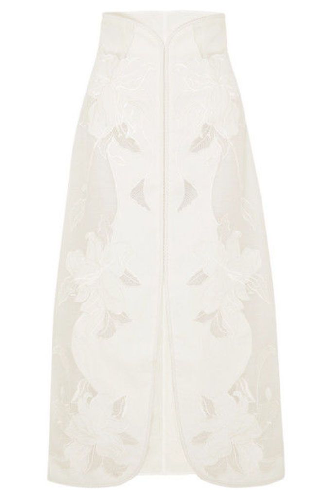 Zimmermann - Corsage Embroidered Linen And Silk-blend Canvas Skirt - Ivory