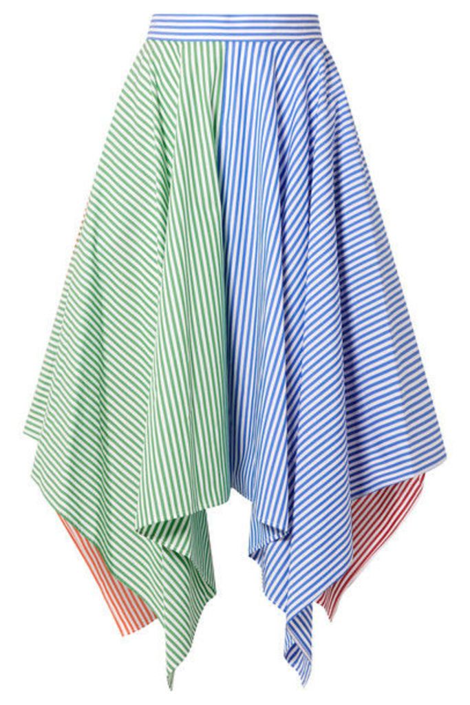 MDS Stripes - Asymmetric Striped Cotton-poplin Skirt - Blue