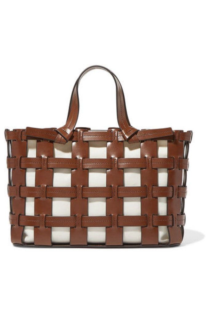 Trademark - Frances Caged Leather And Canvas Tote - Tan