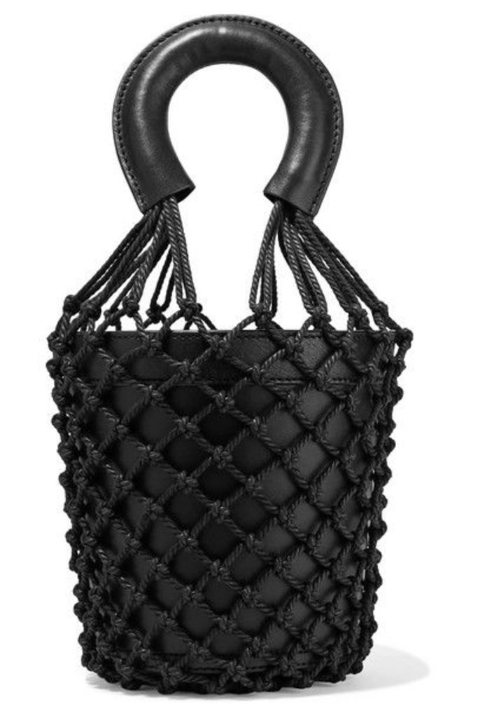 STAUD - Moreau Leather And Macramé Bucket Bag - Black