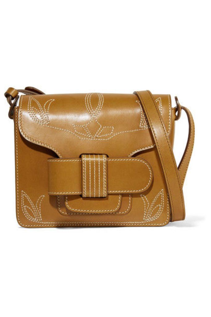 Trademark - Greta Embroidered Leather Shoulder Bag - Tan
