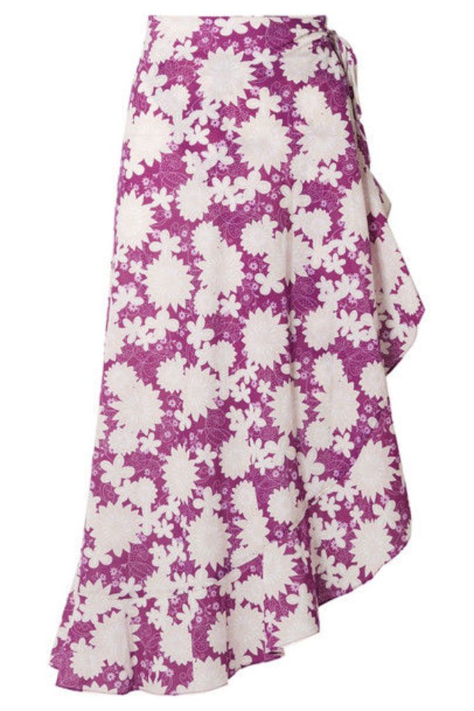 Miguelina - Liviona Ruffled Floral-print Cotton-voile Wrap Skirt - Violet