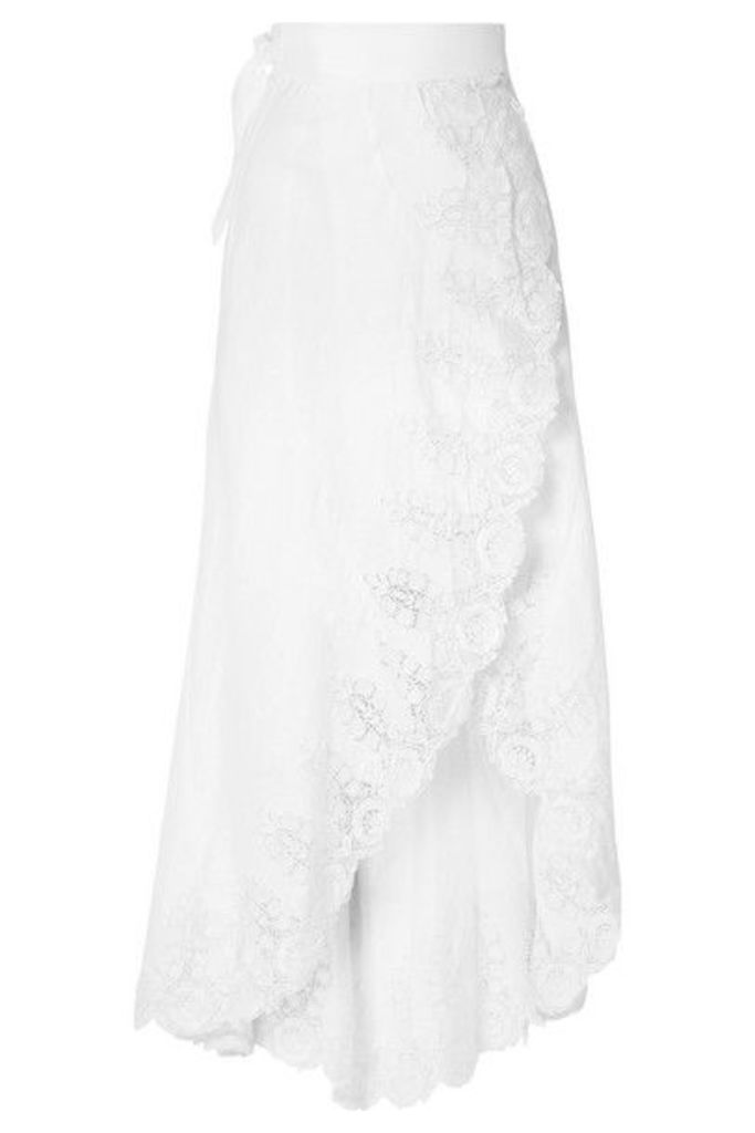 Miguelina - Clarice Guipure Lace-trimmed Linen Wrap Skirt - White