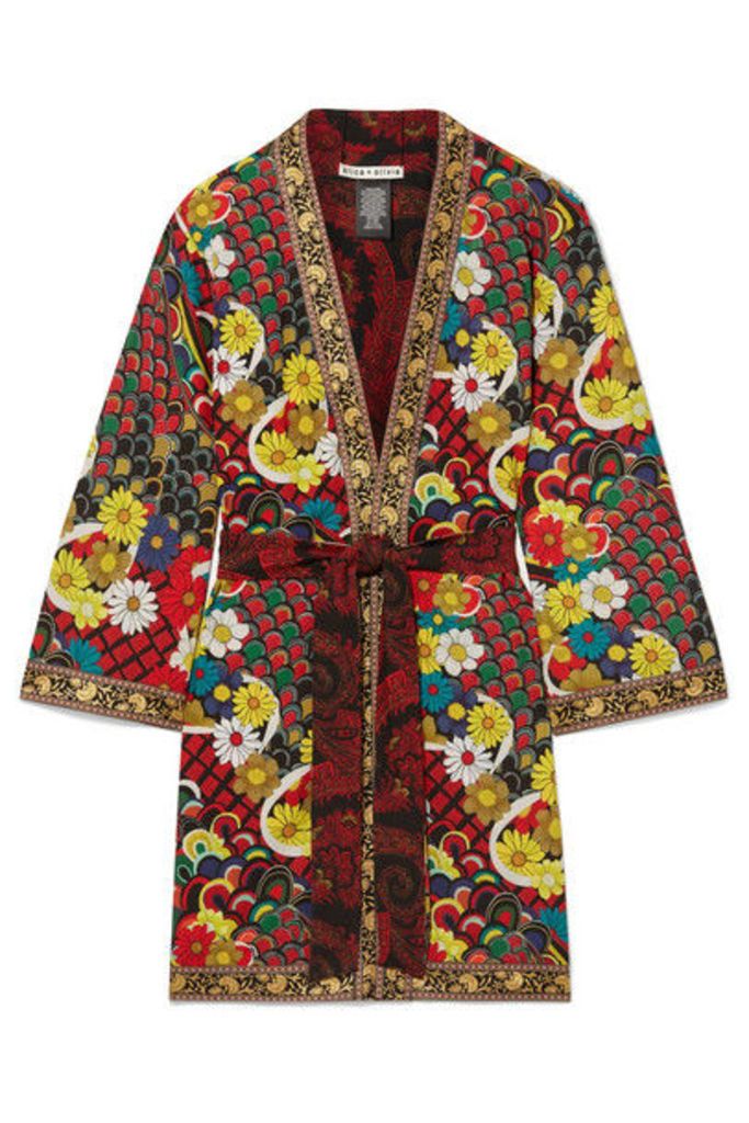 Alice + Olivia - Lynn Jacquard-trimmed Printed Crepe De Chine Kimono - Red