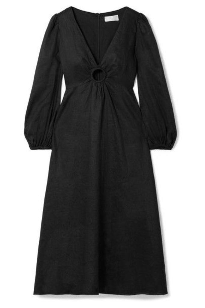 Zimmermann - Wayfarer Cutout Linen Midi Dress - Black