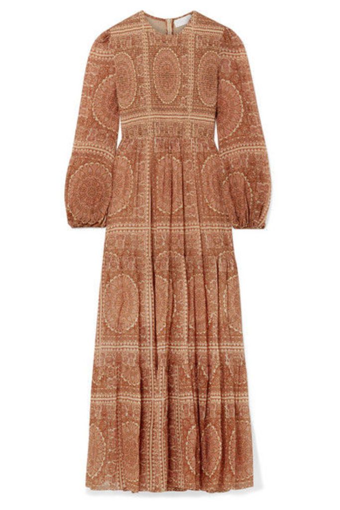 Zimmermann - Primrose Shirred Printed Cotton And Silk-blend Maxi Dress - Brick