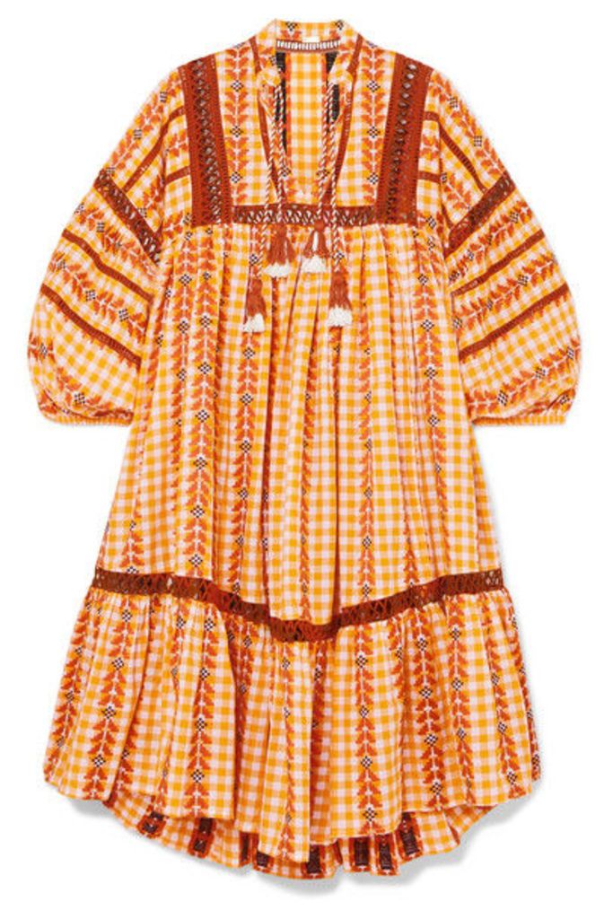 Dodo Bar Or - Tasseled Crochet-trimmed Gingham Cotton-jacquard Dress - Mustard