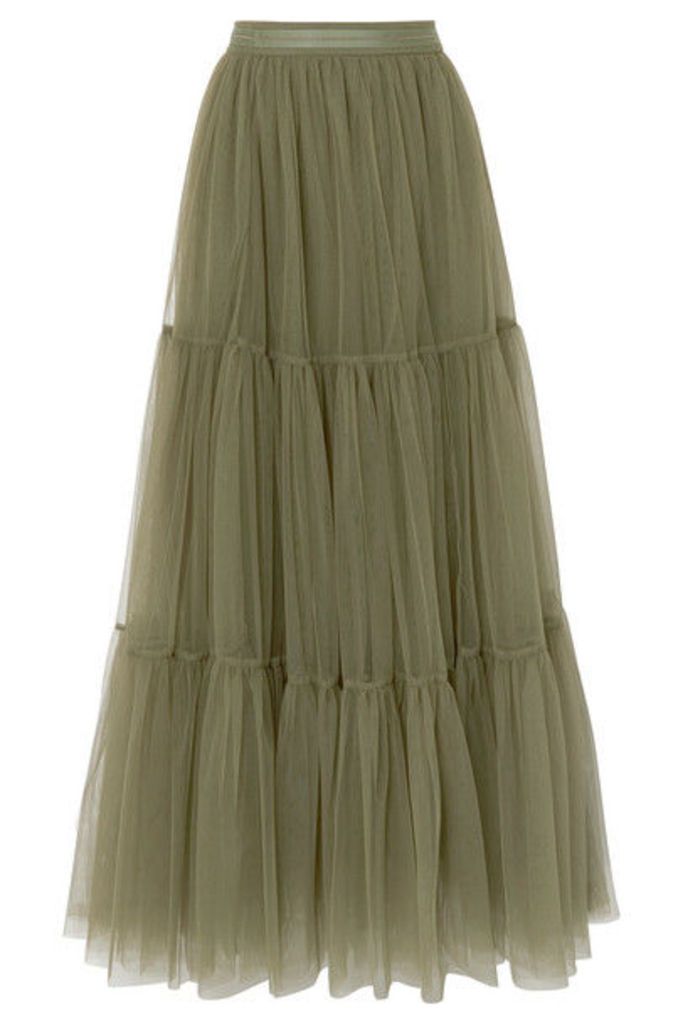 Brunello Cucinelli - Tiered Bead-embellished Tulle Skirt - Green