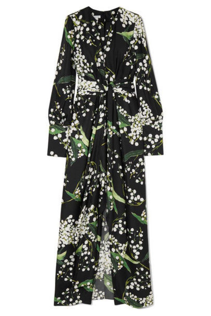 Oscar de la Renta - Draped Floral-print Silk-twill Maxi Dress - Black