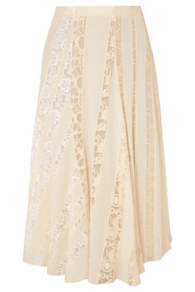 Chloé - Lace-paneled Silk Crepe De Chine Midi Skirt - Ivory