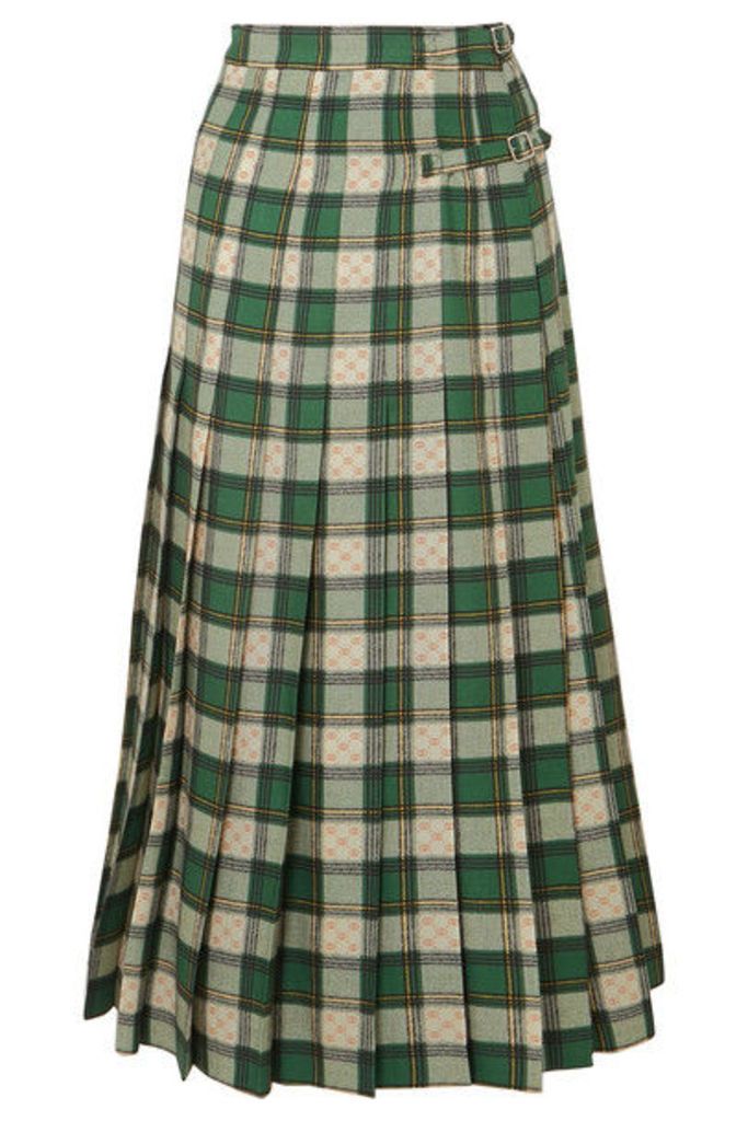 Gucci - Tartan Pleated Wool-twill Wrap Skirt - Green