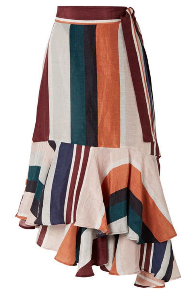 APIECE APART - Rosita Striped Linen And Silk-blend Wrap Skirt - Orange