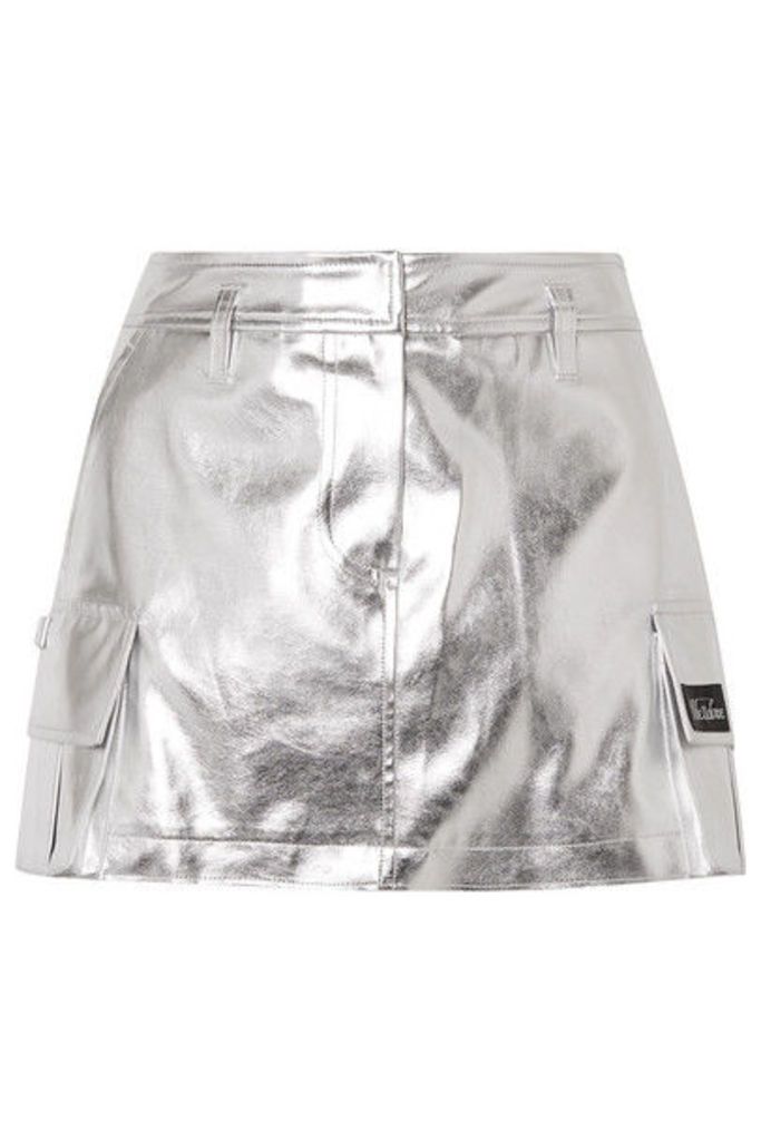 we11done - Appliquéd Metallic Faux Leather Mini Skirt - Silver
