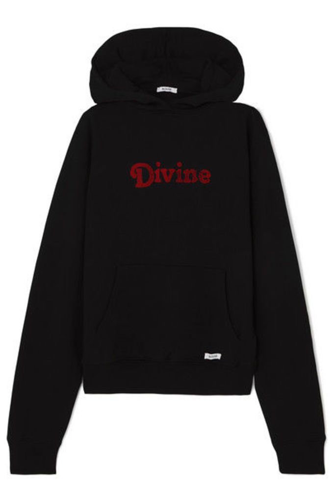 BLOUSE - Divine Appliquéd Cotton-jersey Hoodie - Black