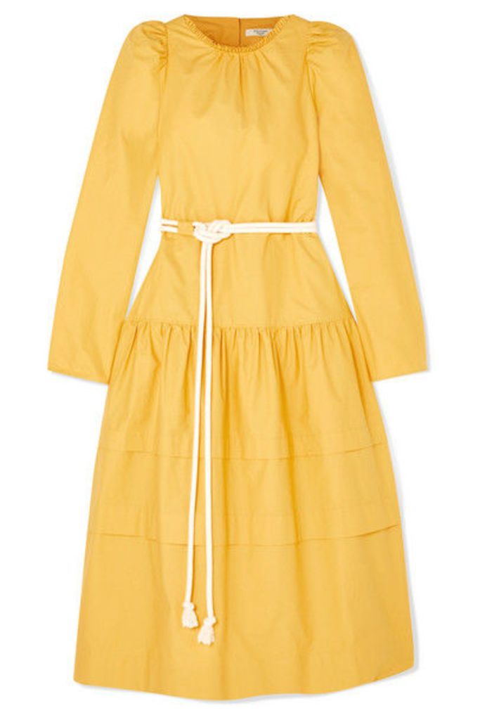 Atlantique Ascoli - Datcha Belted Ruffled Textured Cotton-canvas Midi Dress - Yellow
