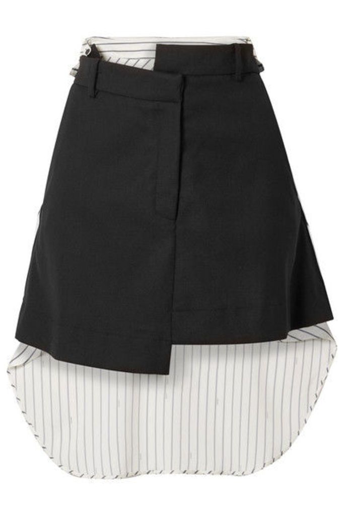 Monse - Paneled Asymmetric Wool-blend Drill And Striped Cotton-voile Mini Skirt - Black