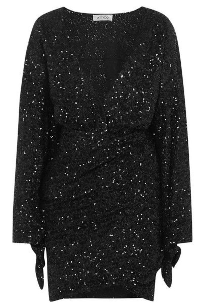 Attico - Convertible Sequined Tulle Mini Dress - Black