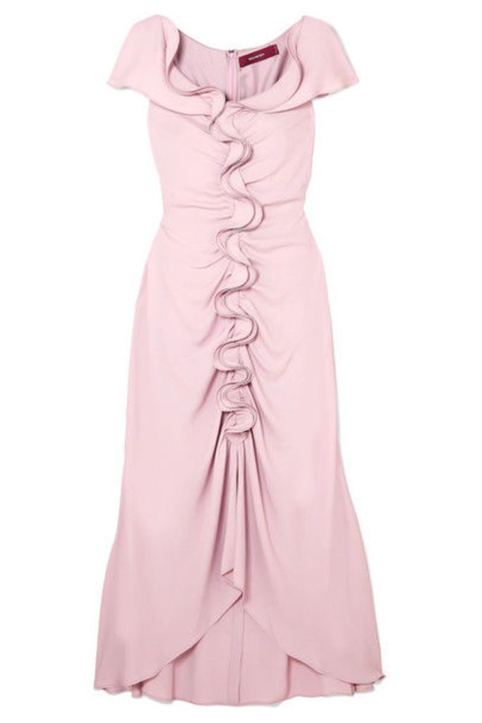 Sies Marjan - Portia Ruffled Ruched Crepe Marocain Midi Dress - Pastel pink