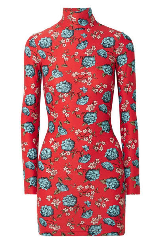 Vetements - Floral-print Stretch-jersey Turtleneck Mini Dress - Red